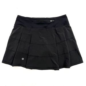 Lululemon Women Solid Black Pace Rival Skirt 4-way Stretch Golf Skort 4 Tall